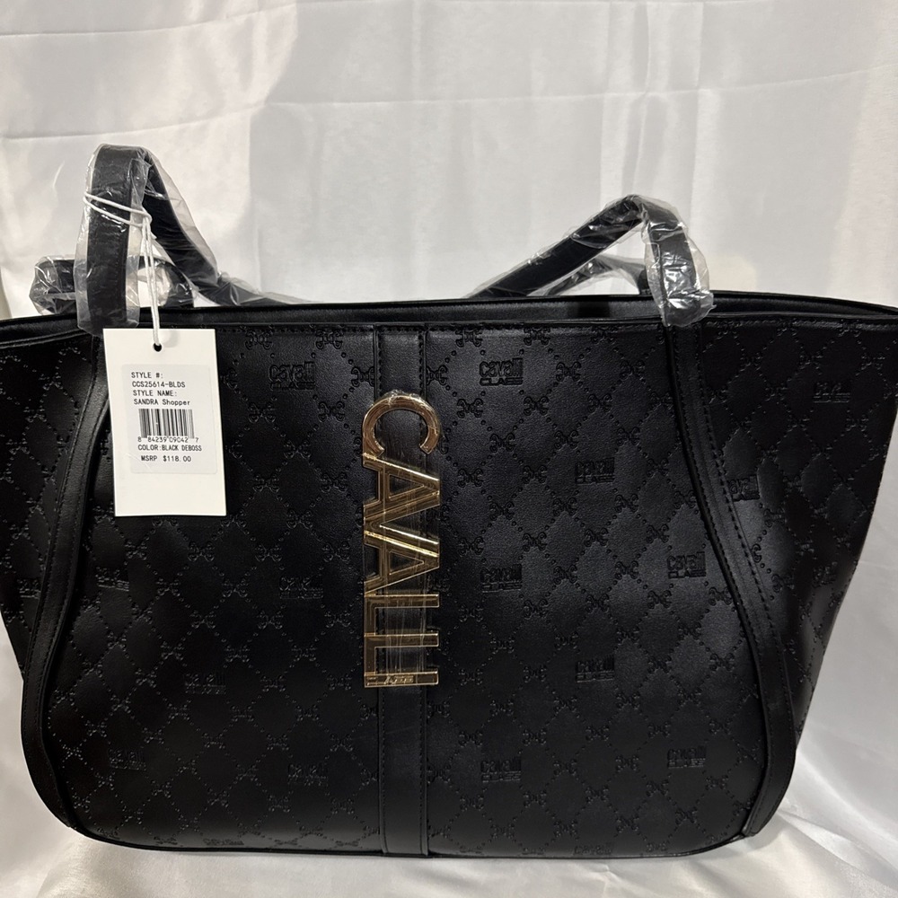 Cavalli Class XL Sandra Black Deboss Shopper Tote NWT $118 MSRP - Picture 7 of 12